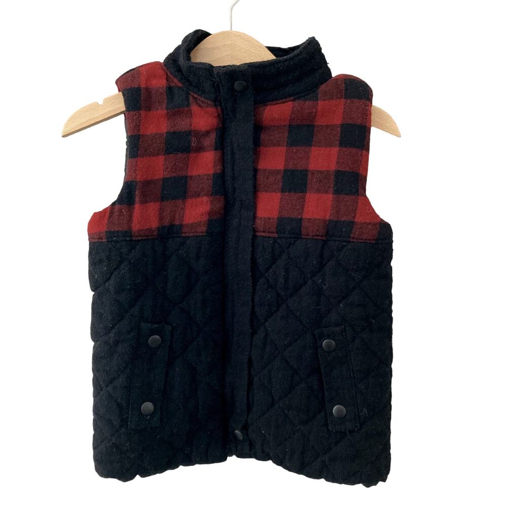 Tommy Bahama Buffalo Plaid Quilted Puffy Vest - Black Red - 4T